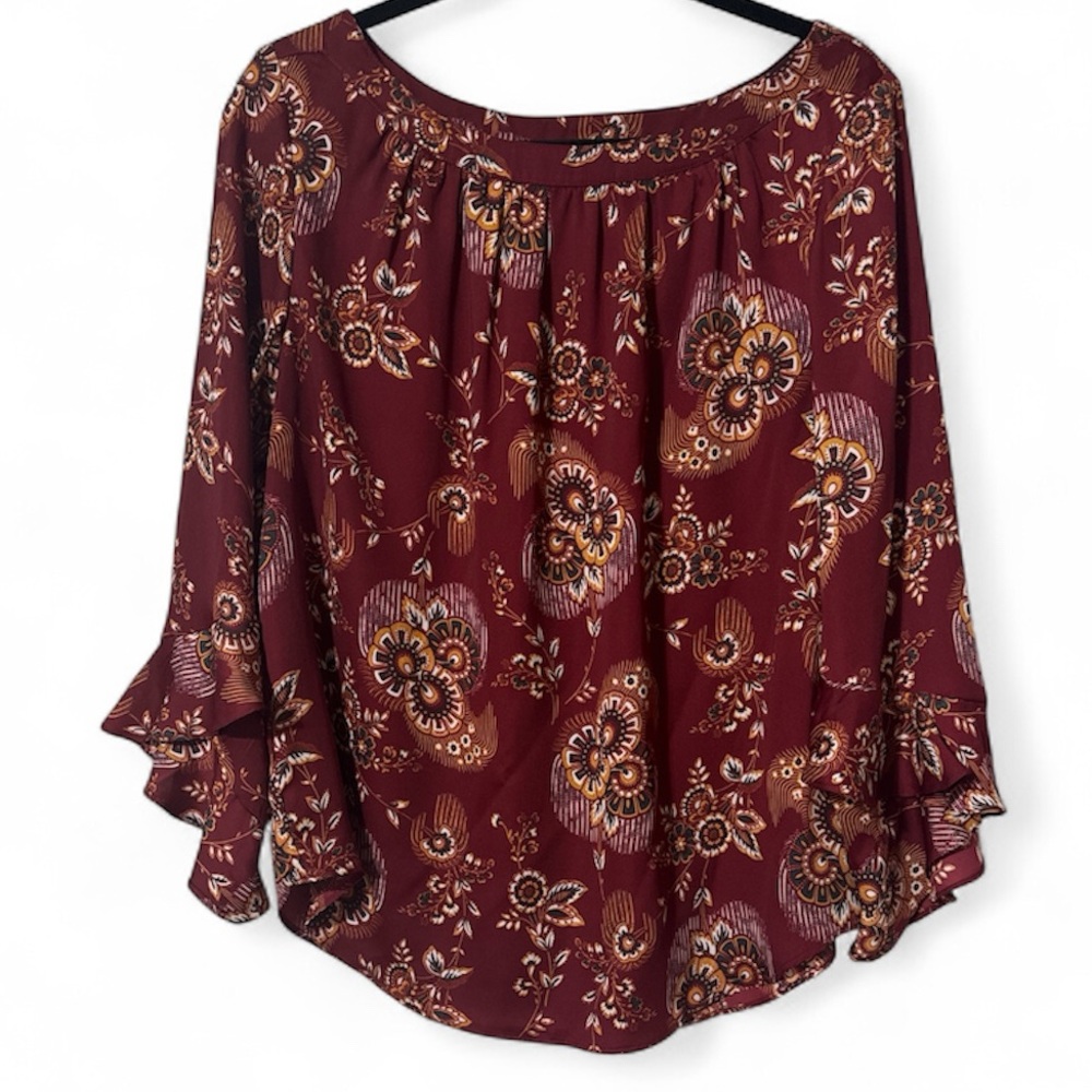 LOFT Burgundy Floral Blouse